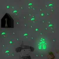 zollor luminous raindrop umbrella kitten wall sticker bedroom childrens room fluorescence self adhesion decorative stickers