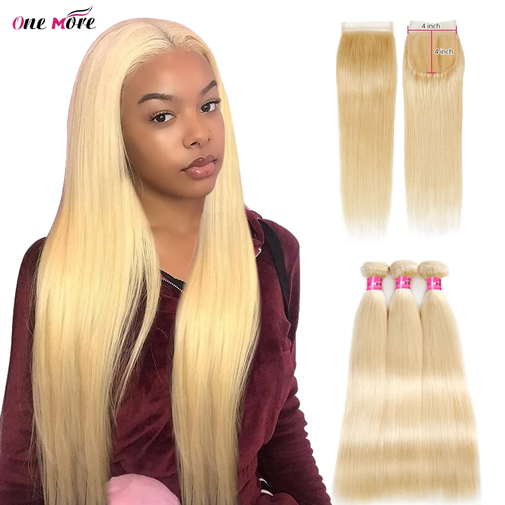 613 Bundles With Closure 4x4 Inch Straight Bundles With Closure Blonde Bundles With Closure Free Part 3 Bundles With Closure