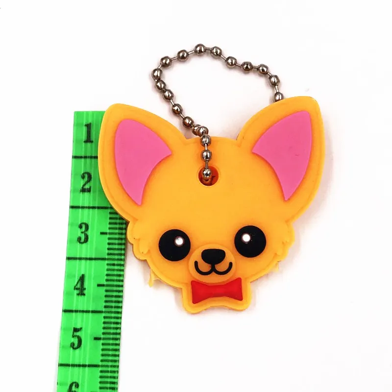 10Pcs/lot Cartoon Cute Key chain Women Man Cover Cap PVC Animal Kids Ring Cat Character Key Holder Dog Icon Keychains - купить по