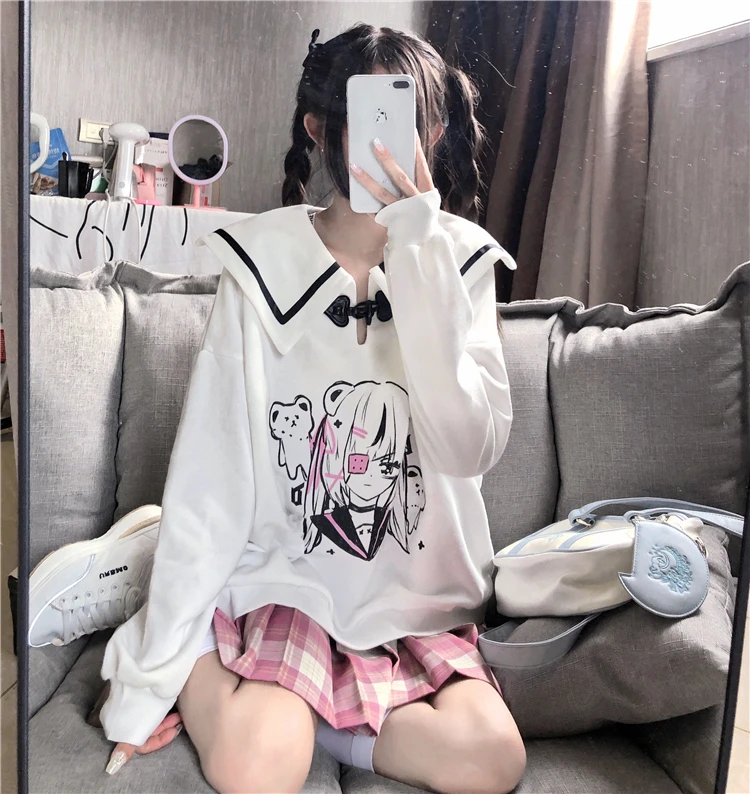 Японский в студенческом стиле с матросским воротником Рубашка длинными рукавами