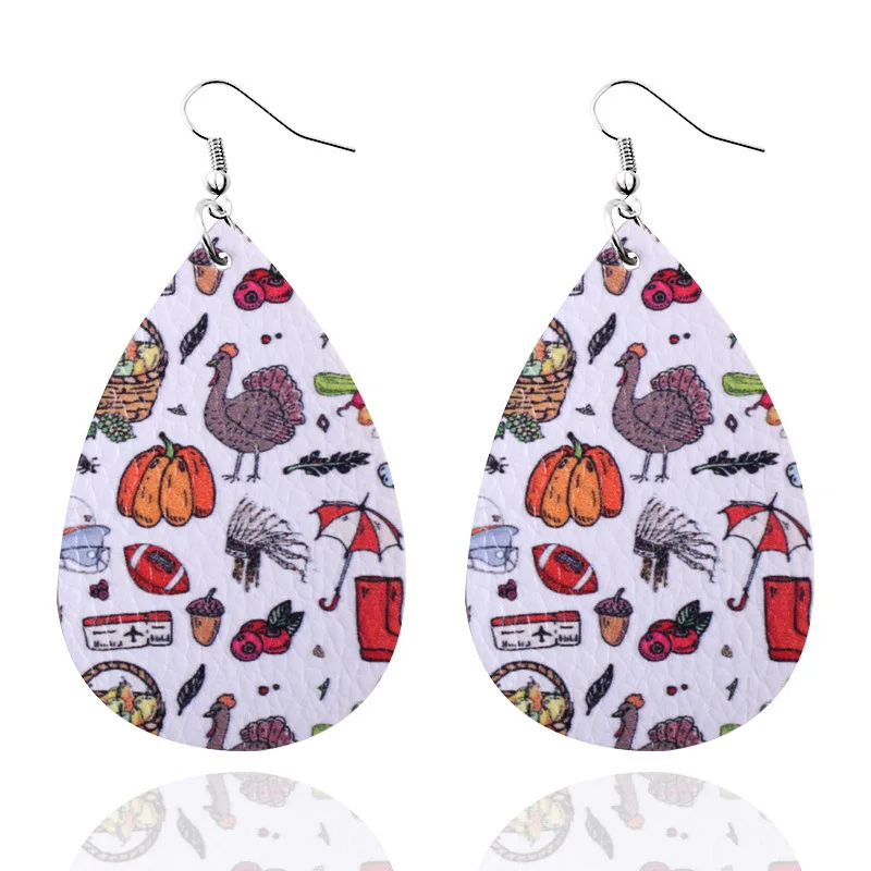 Серьги-капли из искусственной кожи с кленовым принтом на День Благодарения