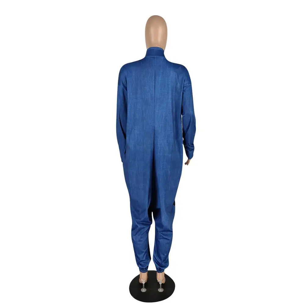 

European autumn new letter printed casual Jumpsuit fashion V-Neck long sleeve shirt pants