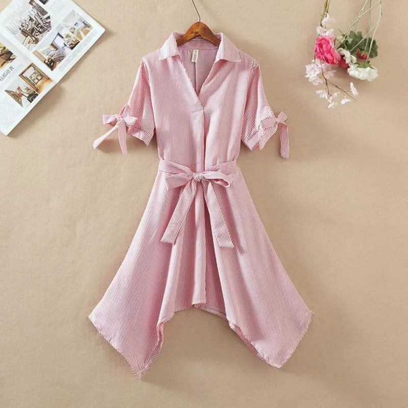 Модное короткое платье женские асимметричные платья в полоску с бантом женское