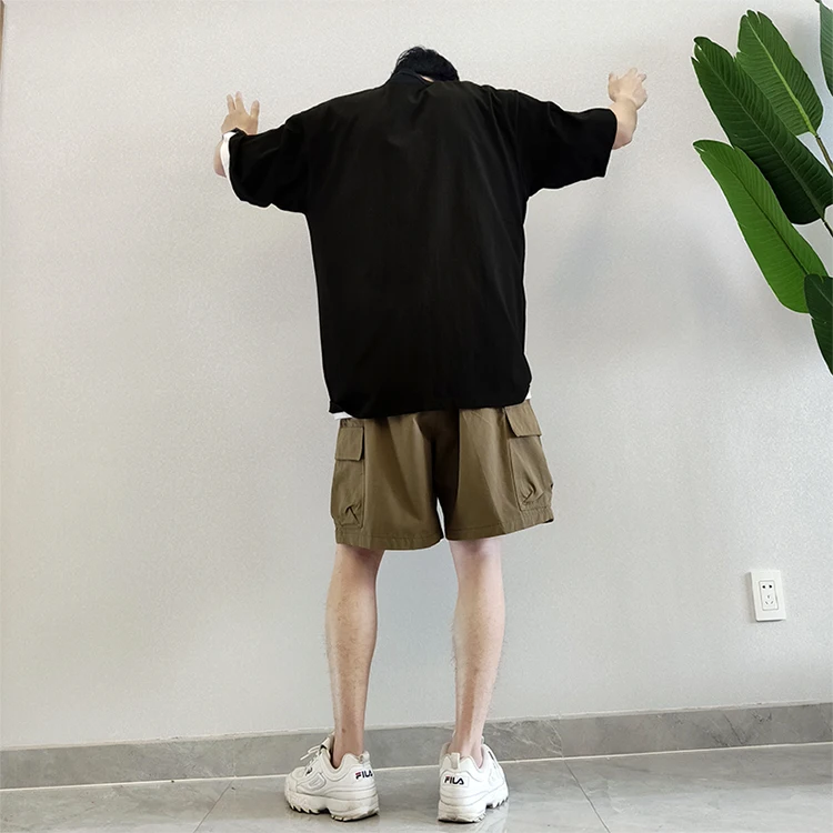 

YTX005 Trendy Pure Cotton Pure Color Pure White All-match Loose Folding Small Neckline Short Sleeve T-Shirt Men