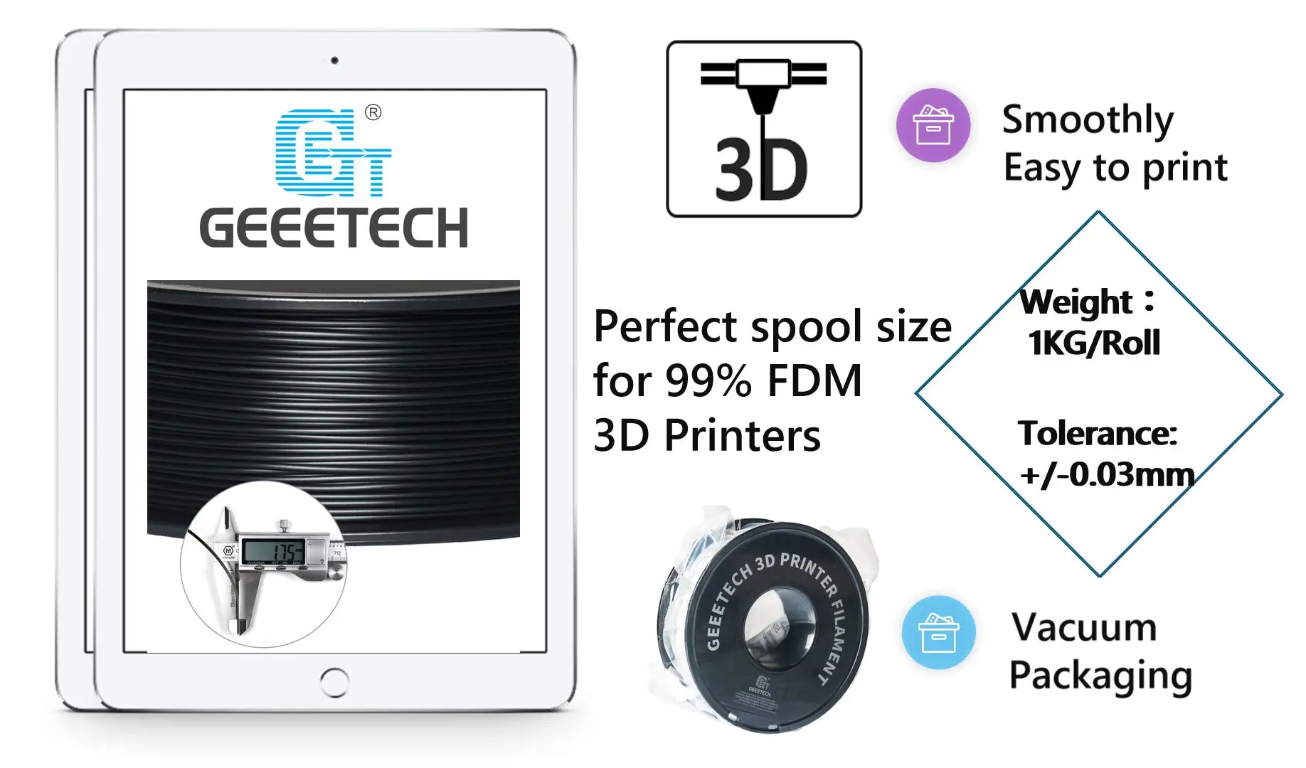 Geeetech PLA нить 1 75 мм расходные материалы для 3D принтера кг катушка точность