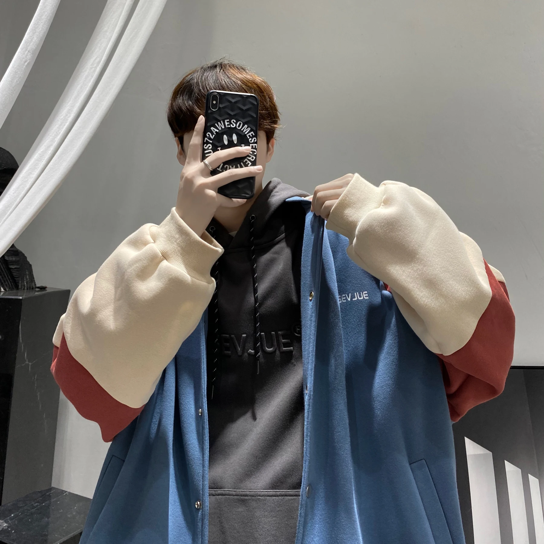 

Fleece Winter Coat Korean Style Contrast Color Streetwear Men Jacket