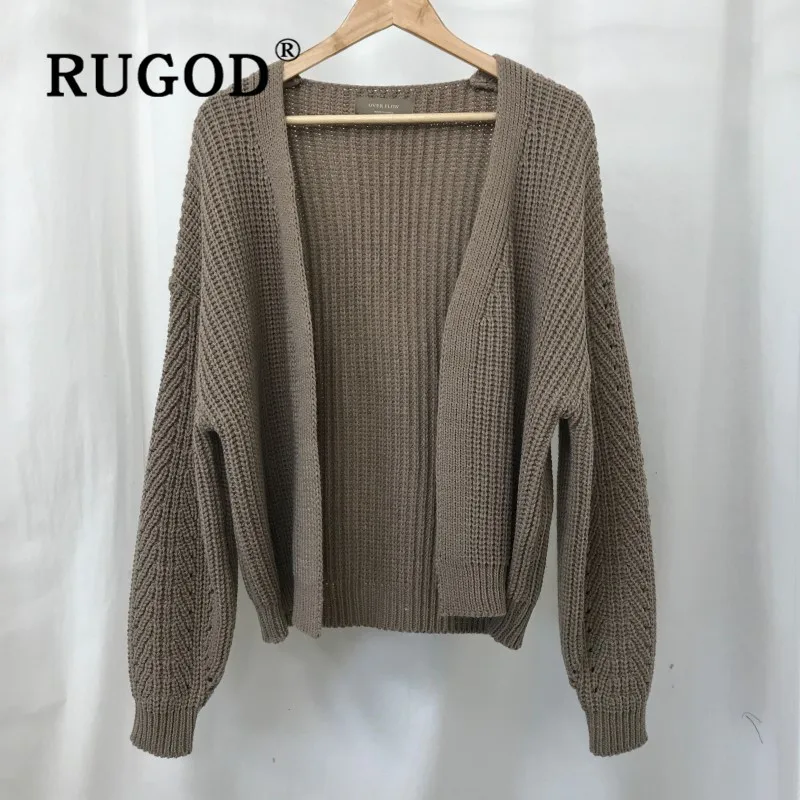 Женский кардиган RUGOD свободный однотонный с v-образным вырезом и рукавами зима 2019