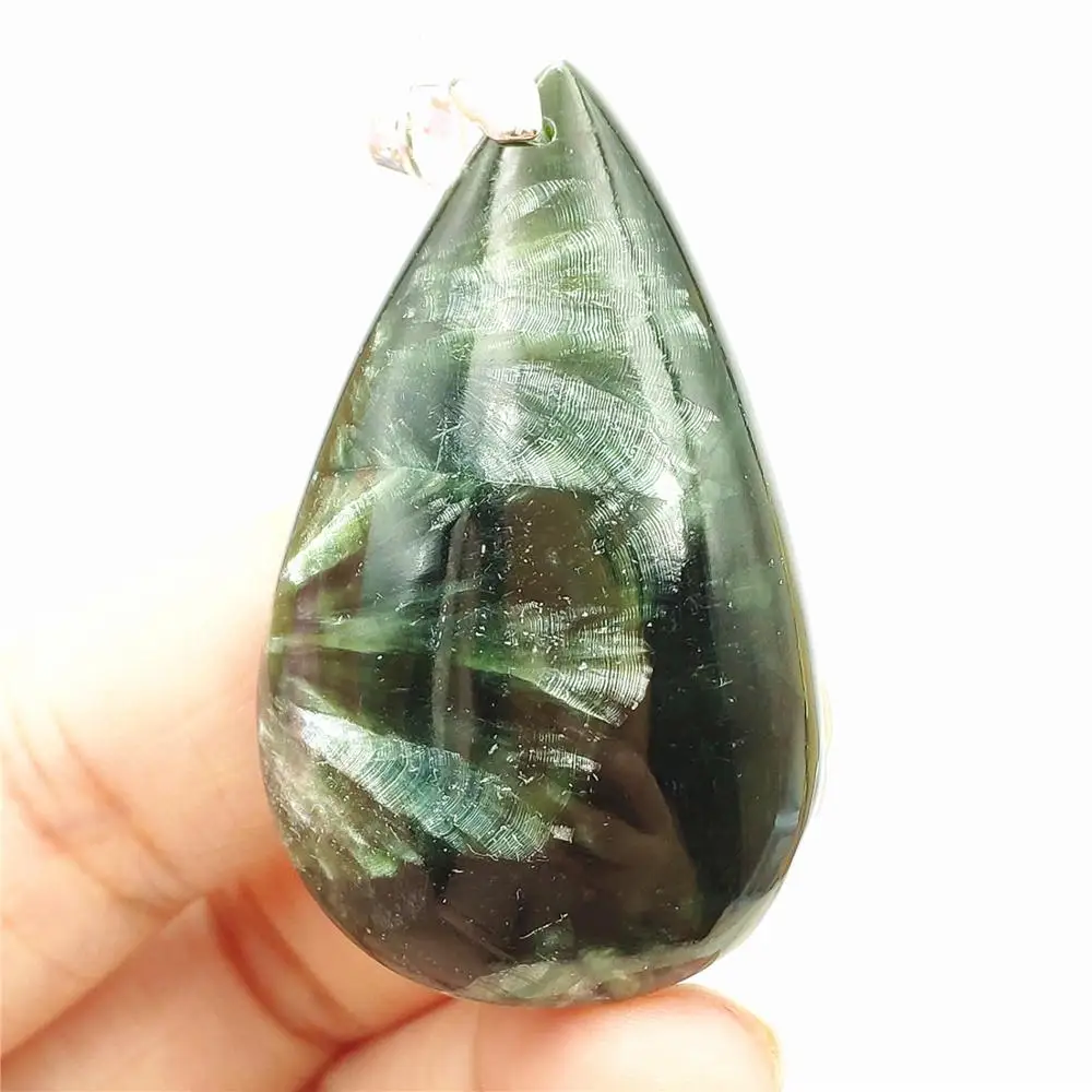 Кулон из натурального зеленого серафинита, 48x30 мм, драгоценный камень для женщин и мужчин, капля воды, кристалл, Серафинит, редкое ожерелье AAAAA
