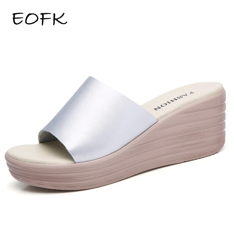 

EOFK Summer Women Wedges Slippers Silver Women's Platform Slides Fashion Outside Ladies High Heel Slippers Shoes Woman