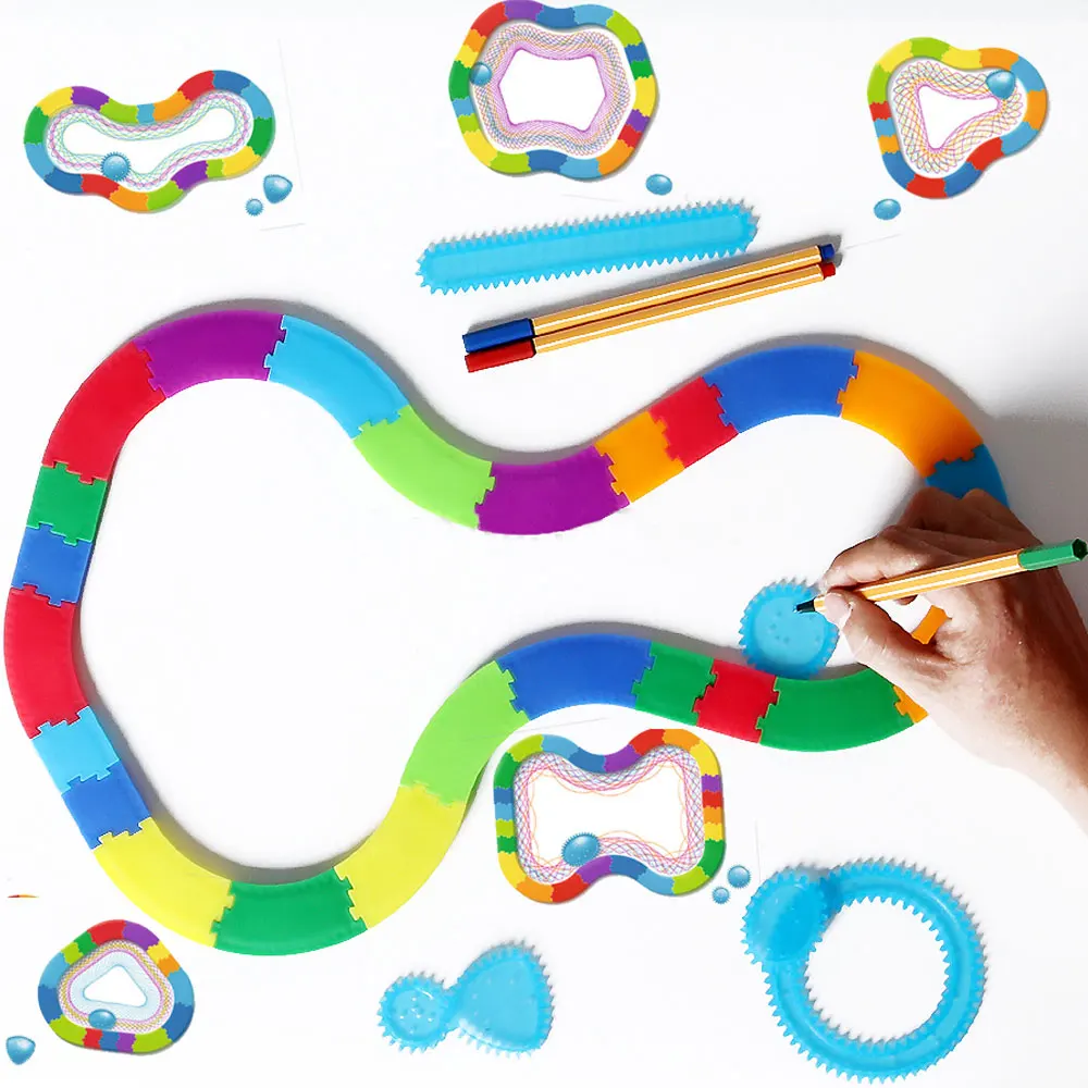 33PCS Spirograph Drawing Block Set Draw Spiral Design Educational Geometric Toys Baby Creative Shape Painting Ruler Rail Track | Игрушки и