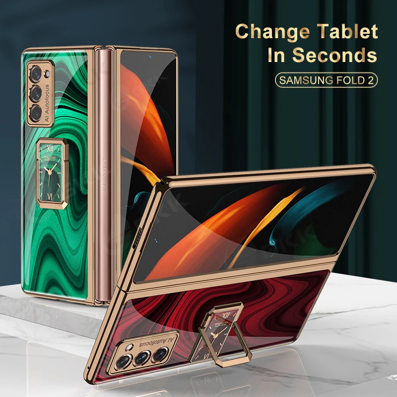 

For Samsung Galaxy Z Fold 2 Case Luxury Glass Rotating Phone Case Bracket Stand Samsung Fold 2 Full Protection Cover Coque Funda