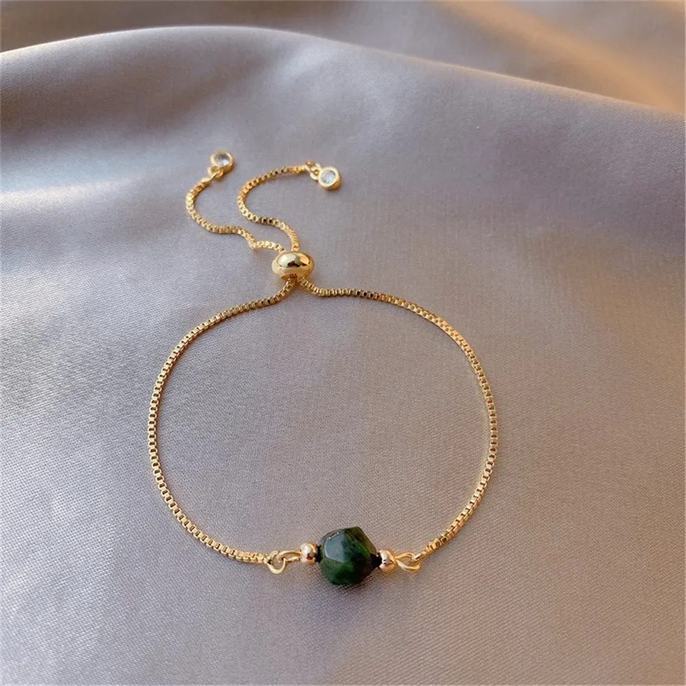 

2pcs/set Adjustable Light Luxury Green Gem Stone Bracelet Female Korean Version Simple Personality Niche Design Bracelet