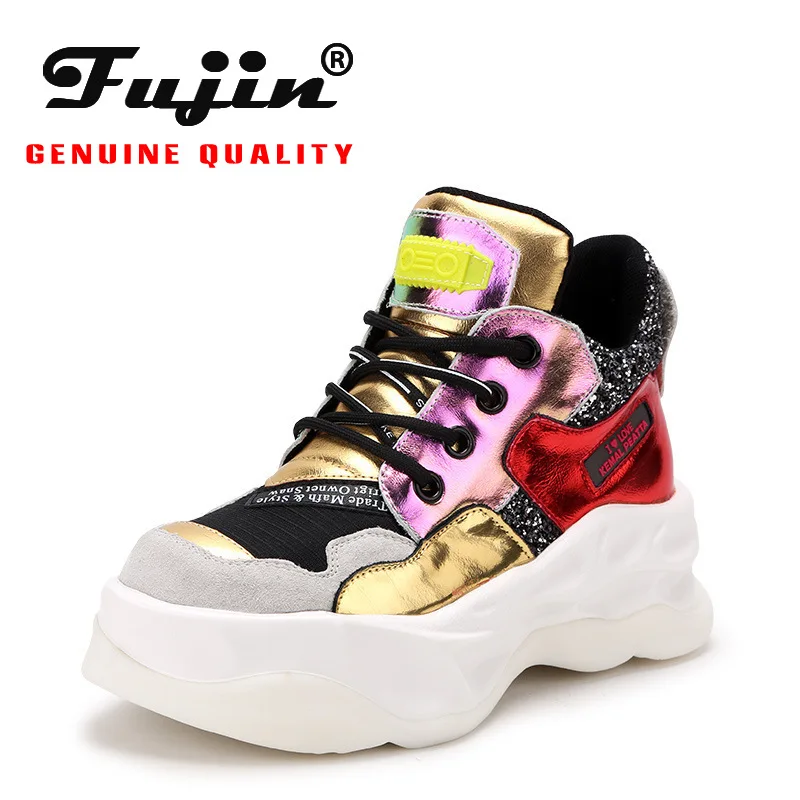 Женские кроссовки с круглым носком fujin черные из натуральной кожи сеткой разных