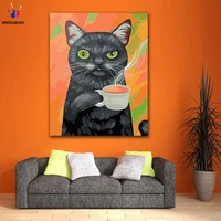 diy coloring paint by numbers black cat relaxing with coffee figure paintings by numbers with kits 40x50 framed