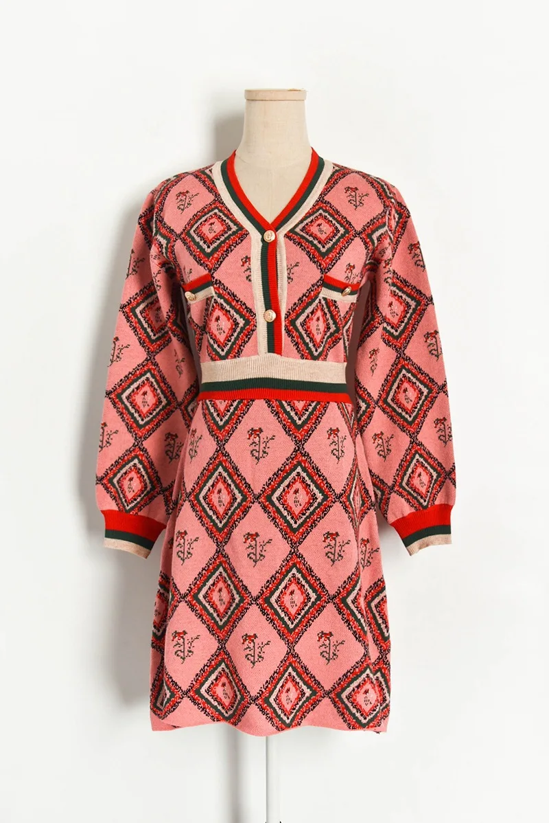 Теплое зимнее платье для женщин хит цвет ромба жаккардовое платье-свитер 2020