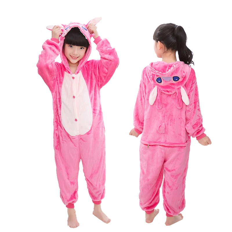 Pink stitch Пижамы кигуруми, детские пижамы с единорогом и животными для мальчиков и девочек, детские пижамы, зимние комбинезоны, одежда для сна для детей 4, 8, 10, 12 лет - Цвет: Pink stitch