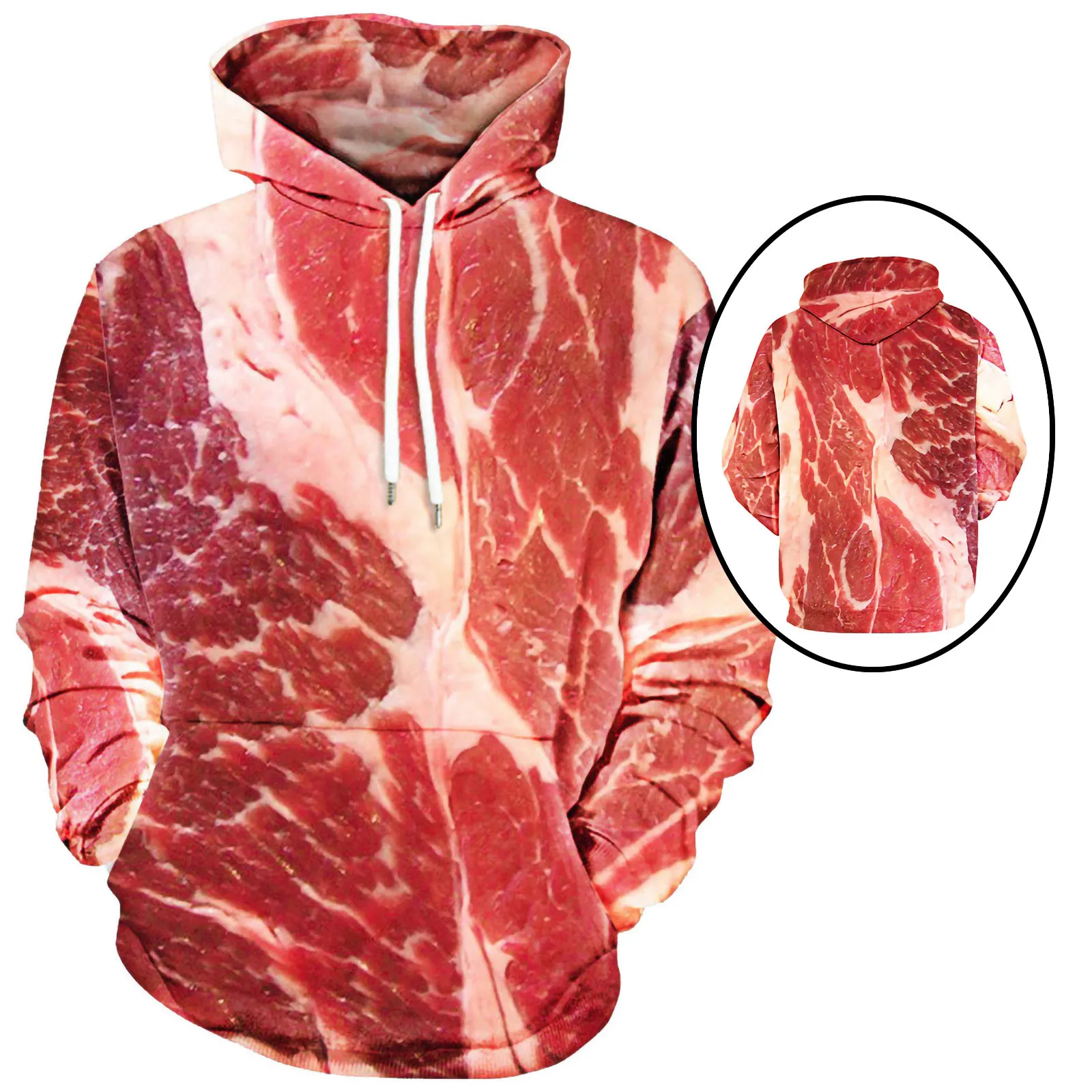 

3d pork belly print men's hoodie long-sleeved drawstring hooded sweatshirt top plus size men's pocket sweatshirt xxs-4xl