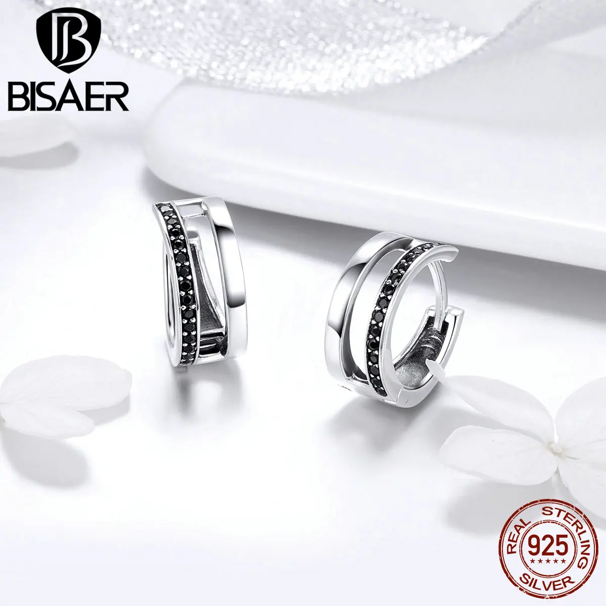 BISAER, подлинные 925 пробы серебряные серьги-кольца для женщин, кристаллические серьги-кольца, женские серьги HSE444