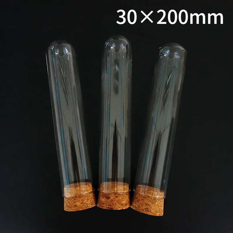 

6pcs/lot 30x200mm Glass Round Bottom Test Tube With Cork Stopper,Thickened Laboratory Glass Reaction Vessel