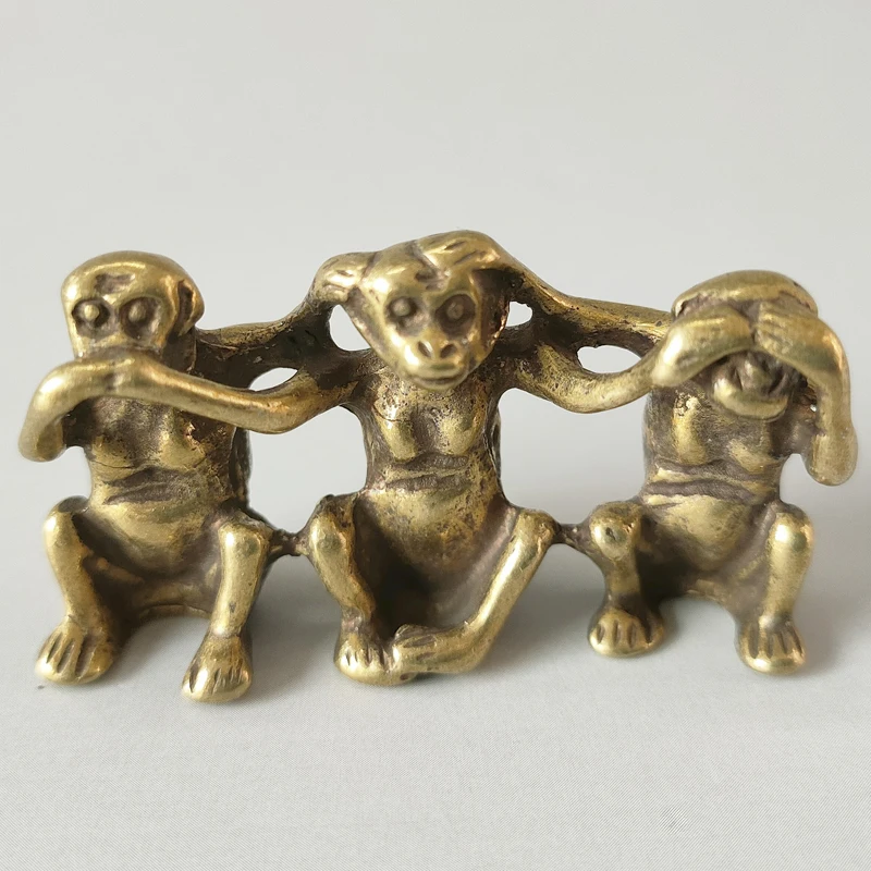 Изысканная интересная латунная статуя с тремя мудрыми обезьянами не скажите
