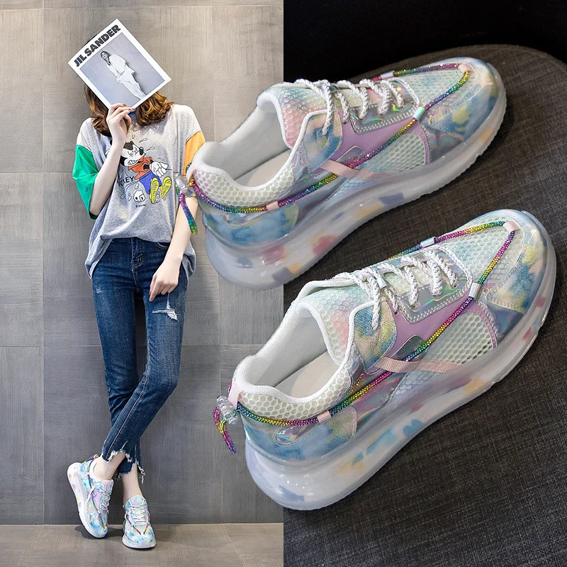 

Air cushion camouflage suction film bottom large size women's shoes 35-43 new ins tide breathable net casual sports shoes