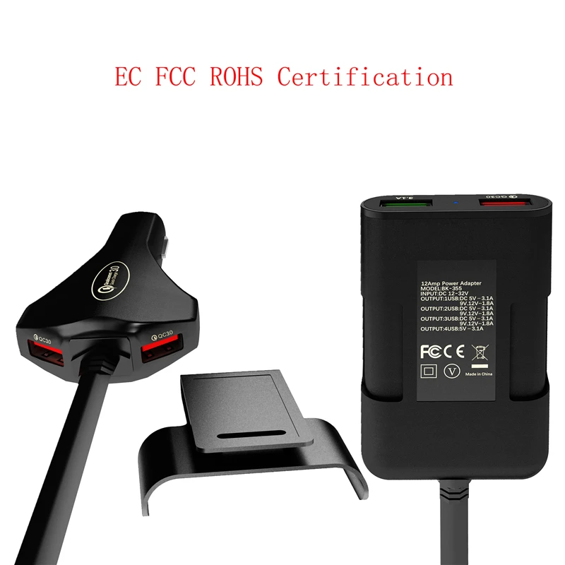 Новое USB Автомобильное зарядное устройство для мобильного телефона планшета 4 порта USB 3A QC3.0 Быстрая зарядка автомобильный адаптер зарядного устройства для телефона с кабелем даты