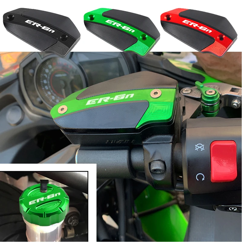 

For Kawasaki ER-6n Ninja650 2006-2016 Motorcycle CNC Accessories Front & Rear Brake Fluid Cylinder Master Reservoir Cover Cap