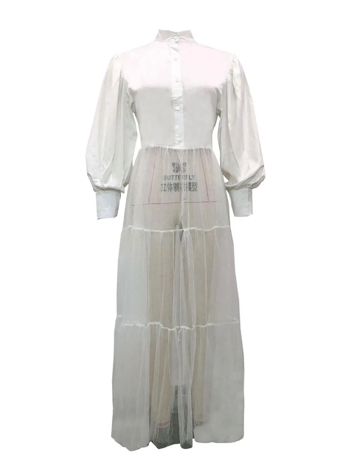 

Echoine Autumn Long Sleeve Shirt Sheer Mesh Patchwork Long Dress Women White Black Elegant Vintage Dresses Party Club Outfits