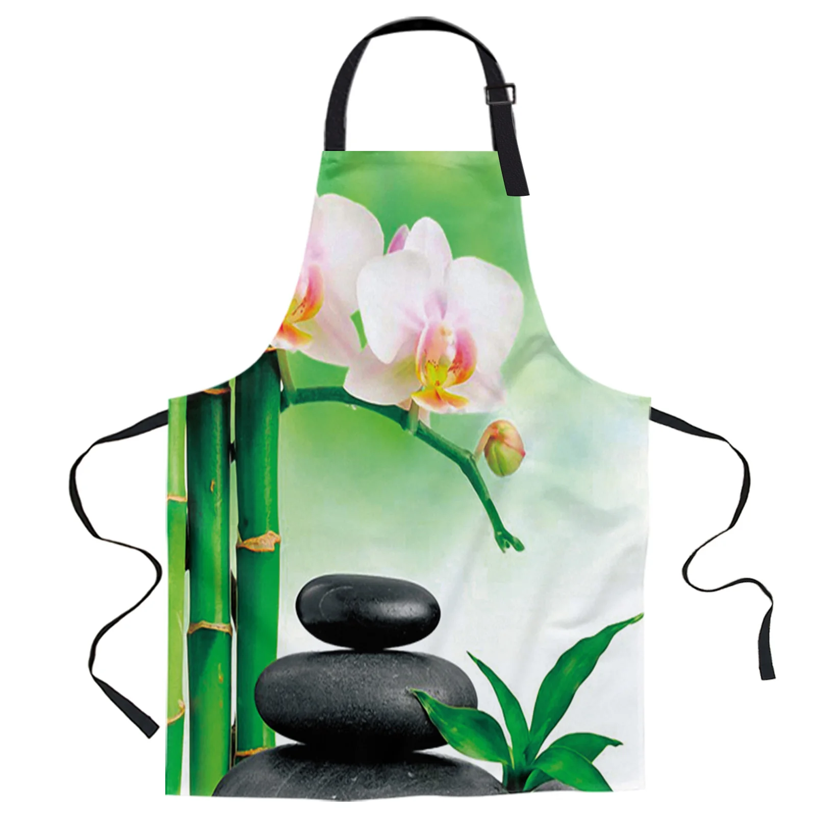 

Фартуки с орхидеями из дзен-камней, Кухонный Фартук из зеленого бамбука для ногтей, для женщин, мужчин, детей, аксессуары для выпечки, ужина В...