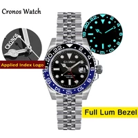 cronos mens watch luxury 40mm black dial sapphire glass black blue ceramic bezel automatic movement stainless bracelet lume