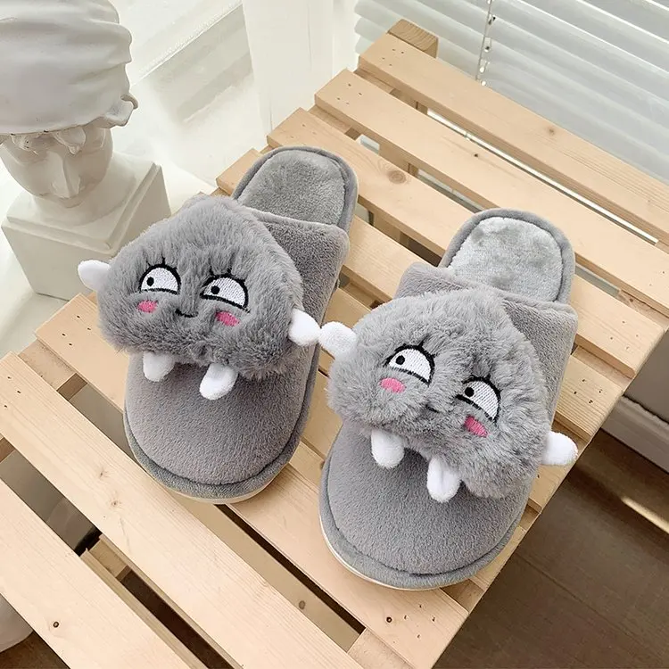Autumn and Winter Household Ladies Cotton Slippers Cute Cartoon Decoration Comfortable Slippers Female Furry Slippers Female
