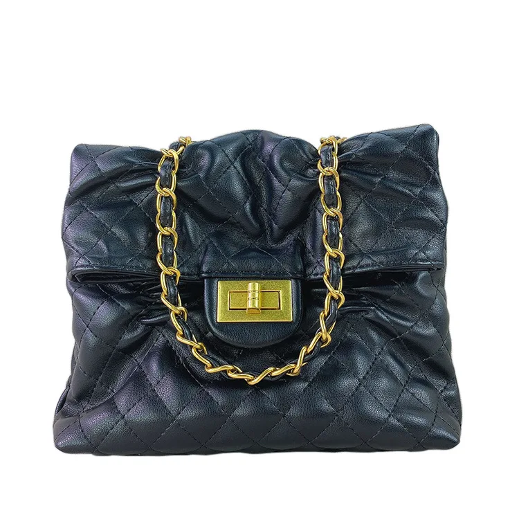

Genuine Leather Sheep Pattern Cowhide Rhombus Chain Underarm Bag Single Shoulder Crossbody Messenger Bags Small Bag for Women
