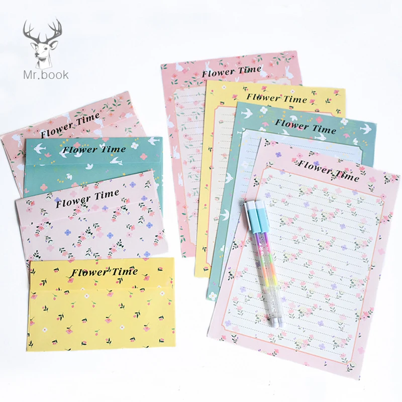 12 листов Письмо Бумага 6 шт Конверт набор романтическая цветок бумага конверт