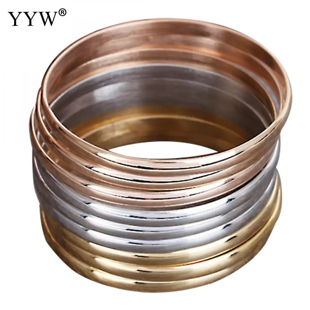 

9pcs/Set Fashion Women Stainless Steel Bangle Gold/Rose/Silver Color Pulseras Mujer Cuff Bangles Size 5mm 8.5Inch Wholaesale