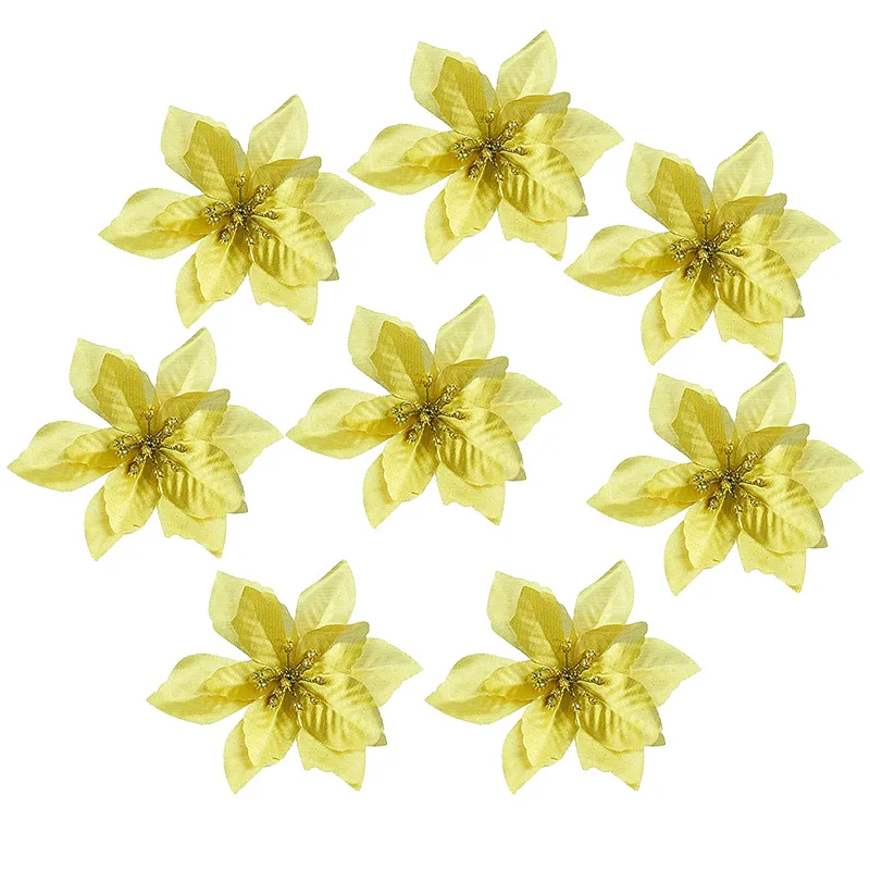 5 шт. рождественские украшения 13 см искусственные цветы блестки Poinsettia поддельные цветы для дома свадьбы Рождественская елка Декоративный цветок головы - Цвет: F03