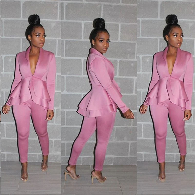 2019 осенние популярные модели женский сексуальный гофрированный модный костюм с