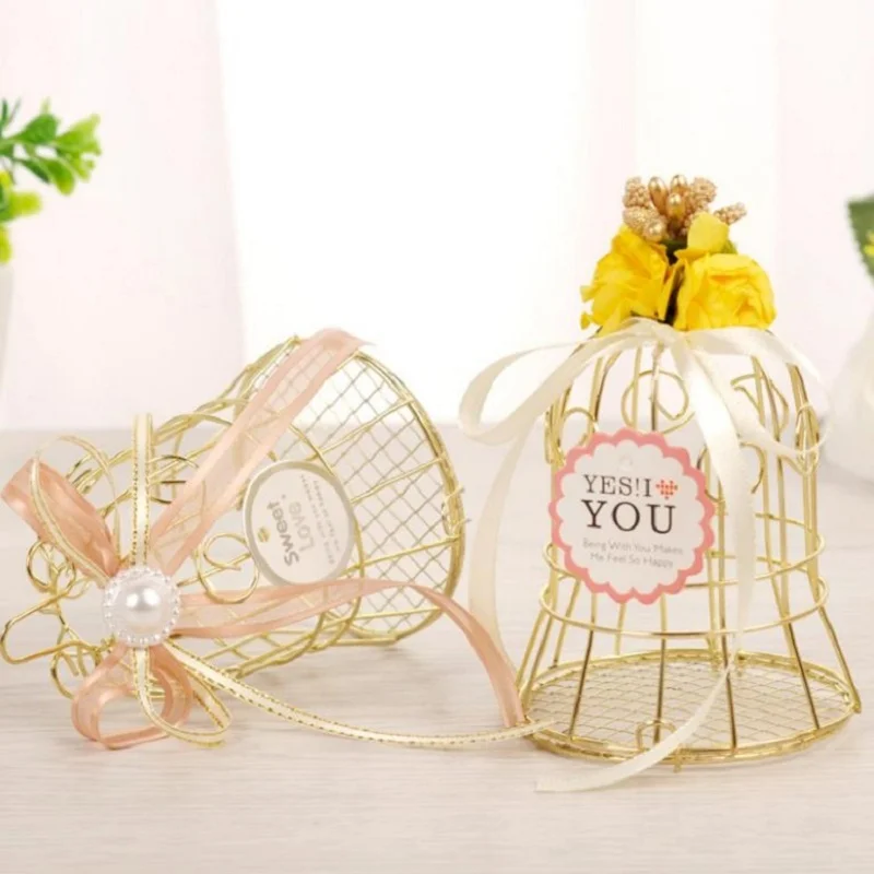 Романтические свадебные колокольчики Подарочная коробка Золотая птичья клетка