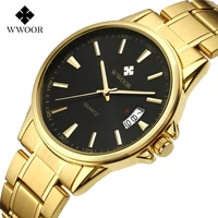 wwoor brand watches men luxury fashion quartz men watches auto date clock gold stainless steel band wristwatch relogio masculino