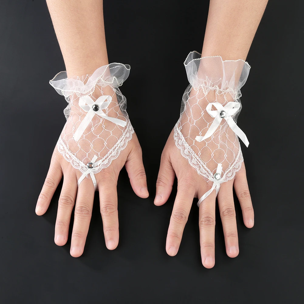 Перчатки женские кружевные пикантные Короткие вечерние с бантом без пальцев для