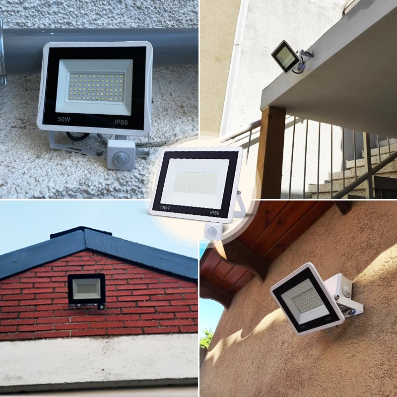 

LED PIR motion sensor floodlight for outdoors wall 220V White or Black 100W 50W 30W 20W 10W Waterproof lamps garden spotlight