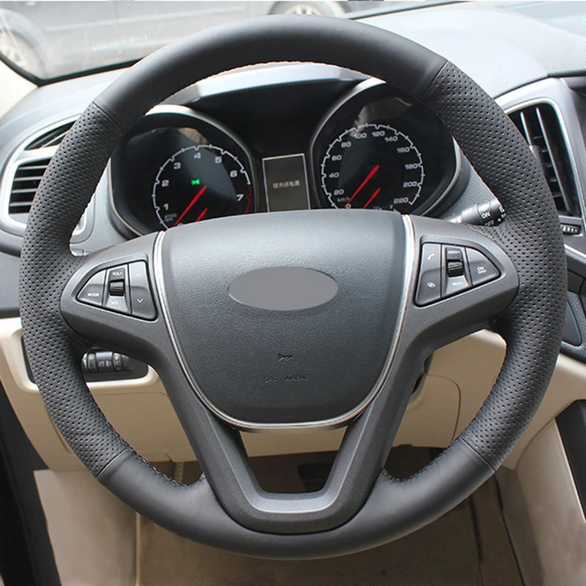 Рука сшитый черный искусственной кожи Чехлы рулевого колеса автомобиля чехол