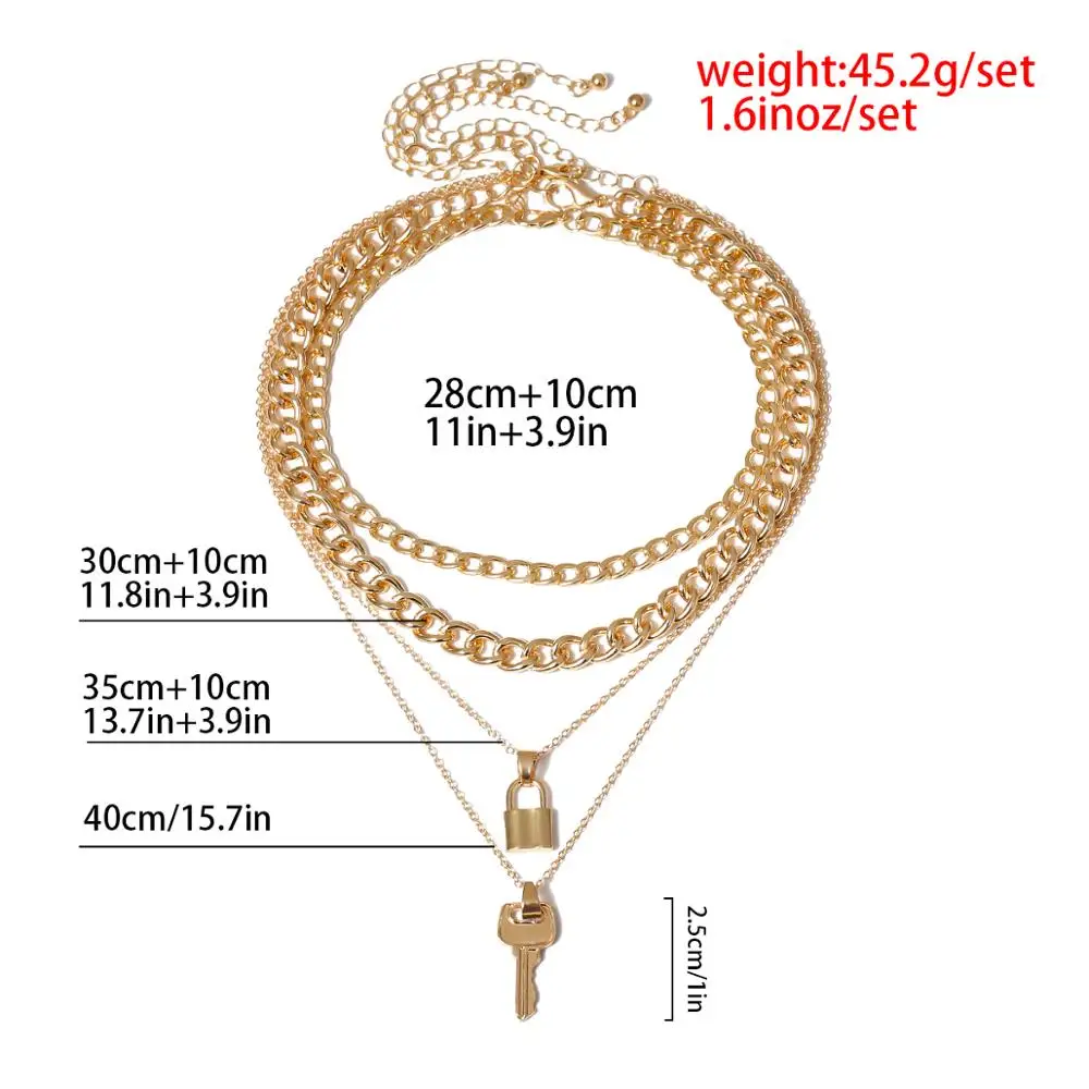 3 шт./компл. многослойное панк хип-хоп колье с замком для ключей ожерелье женщин и