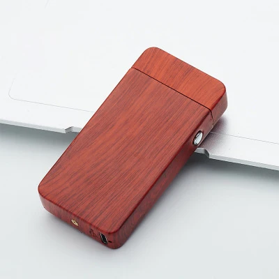 Red Wood Батарея дисплей отпечатков пальцев двойная зажигалка с аркой для сигарет ветрозащитный USB электрическая плазменная зажигалка Ретро Электронная зажигалка для мужчин подарок ЖИГА ЗАЖИГАЛКА - Цвет: Red Wood
