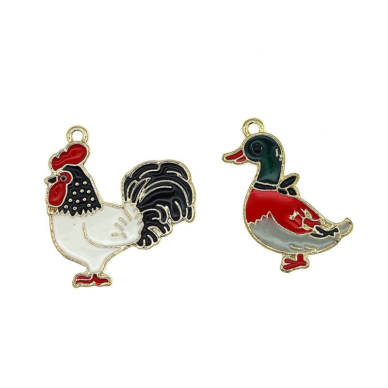 

10Pcs Enamel Duck Chicken Animal Charms Pendants Metal Small Charm For DIY Earings Jewelrys Bracelets Accessories Making Finding