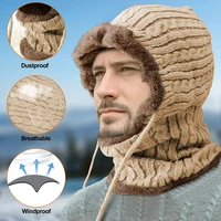 fashion winter fleece knitted hat long neck sleeve design thicken warming scarf cap for cycling skiing fishing whss