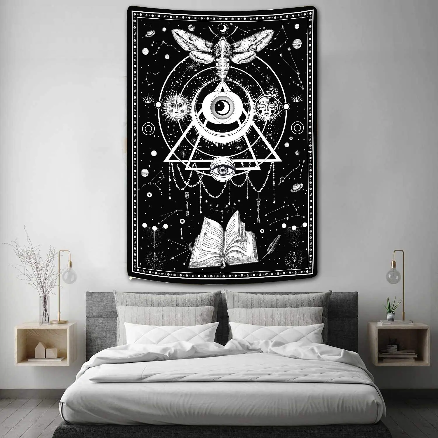 

Geometry Tapestry Sun and Moon Tapestries Moth Astrology Tapestry Celestial Galaxy Tapestry Art Wall Hanging for Room Decor