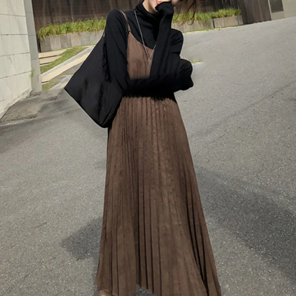 Офисные женские комплекты из двух предметов осенние черные топы с длинным