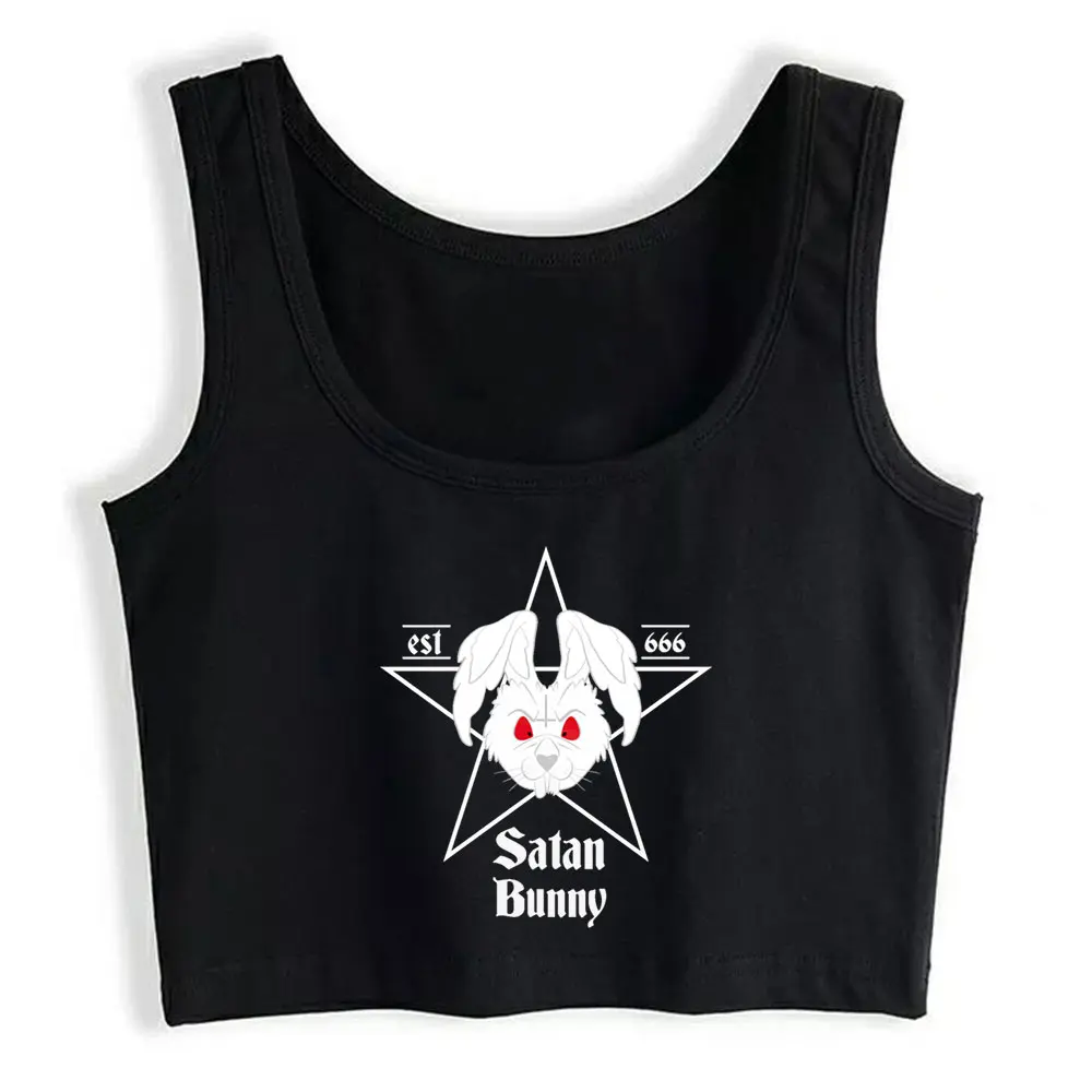 

Crop Top Satan Bunny O-Neck White Sleeveless Sexy Streetwear Womens Tops blusas mujer de moda 2021 verano Gym Tank Top Women