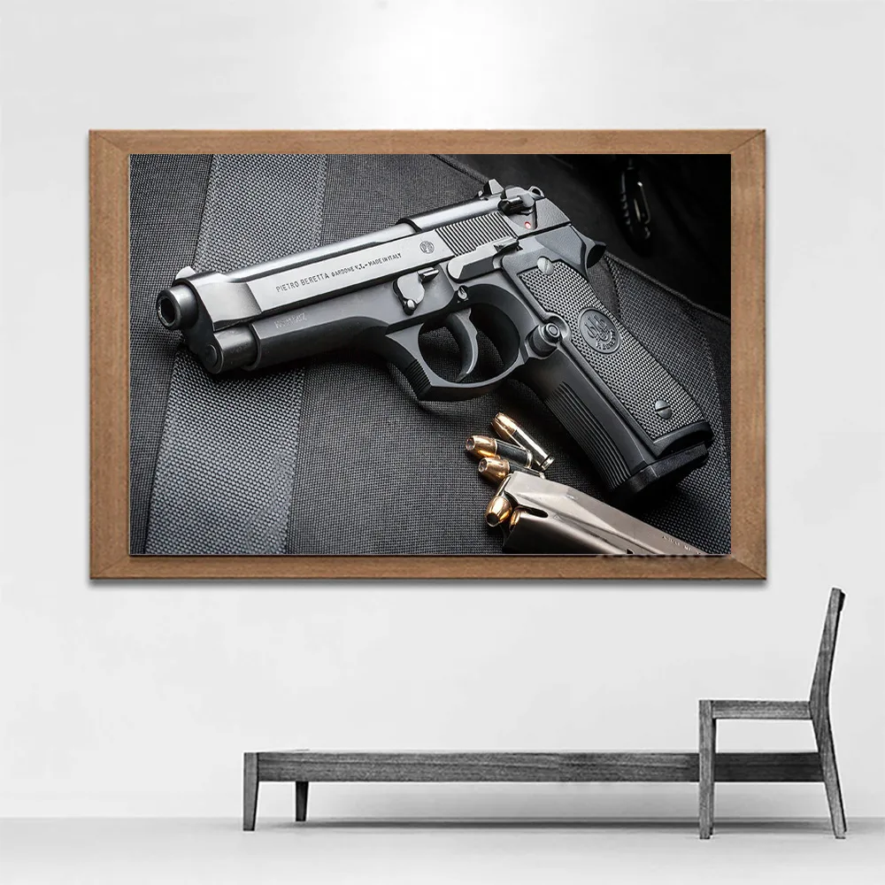 Pistol Decorative Painting Modern Style Canvas Poster Arms Wall Pictures for Living Room Man's Power | Дом и сад