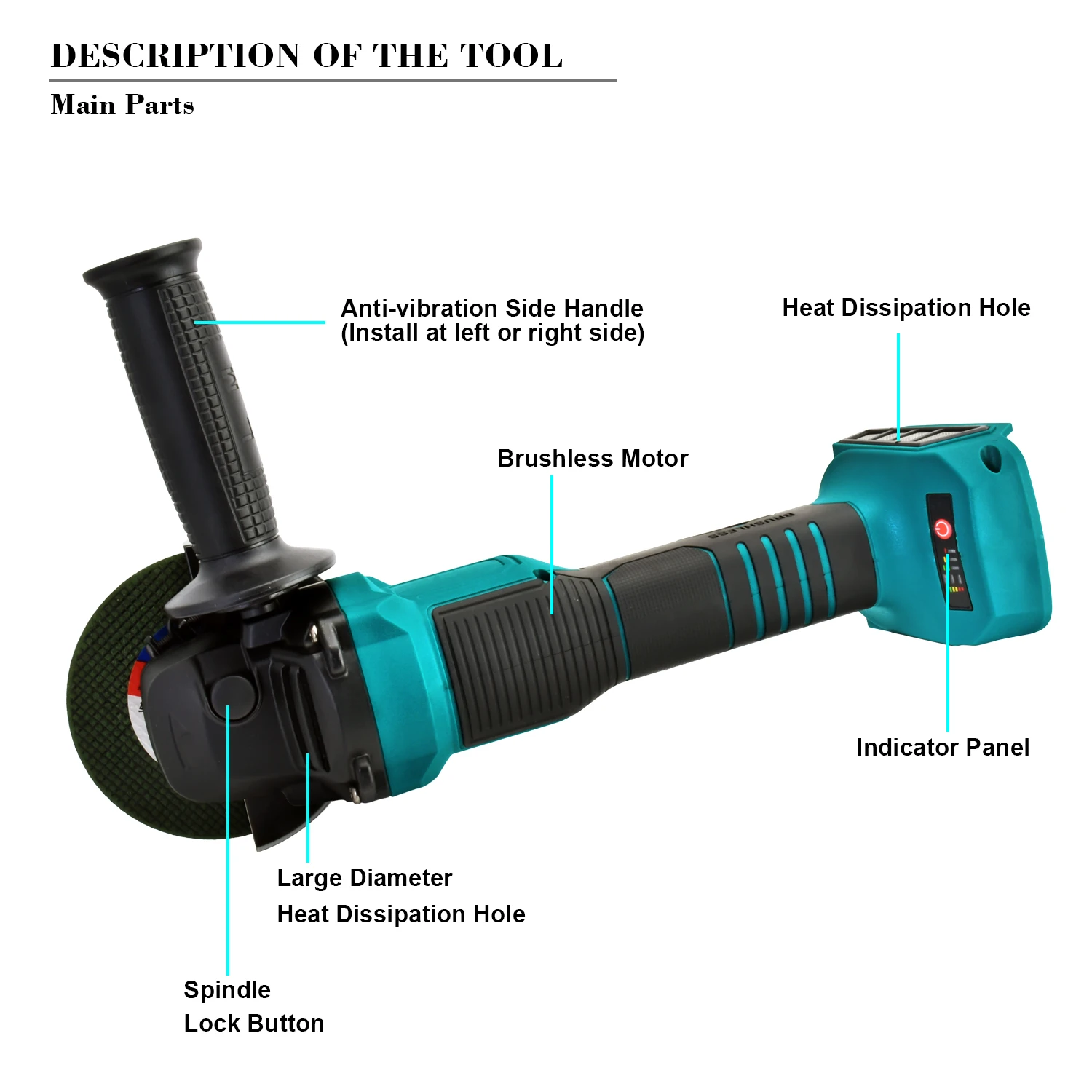 Бесщеточный электрический шлифовальный аппарат без аккумулятора для мощных инструментов Makita для резки и полировки.